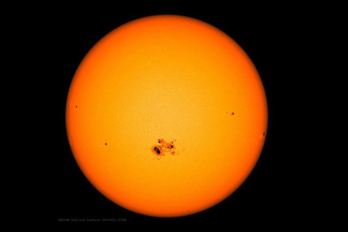 Active region on the sun with sunspots.