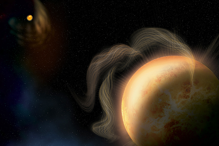 Venus with lines representing the atmosphere in solar wind
